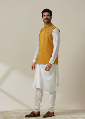 Light Orange Draped Kurta Jacket Set image number 2